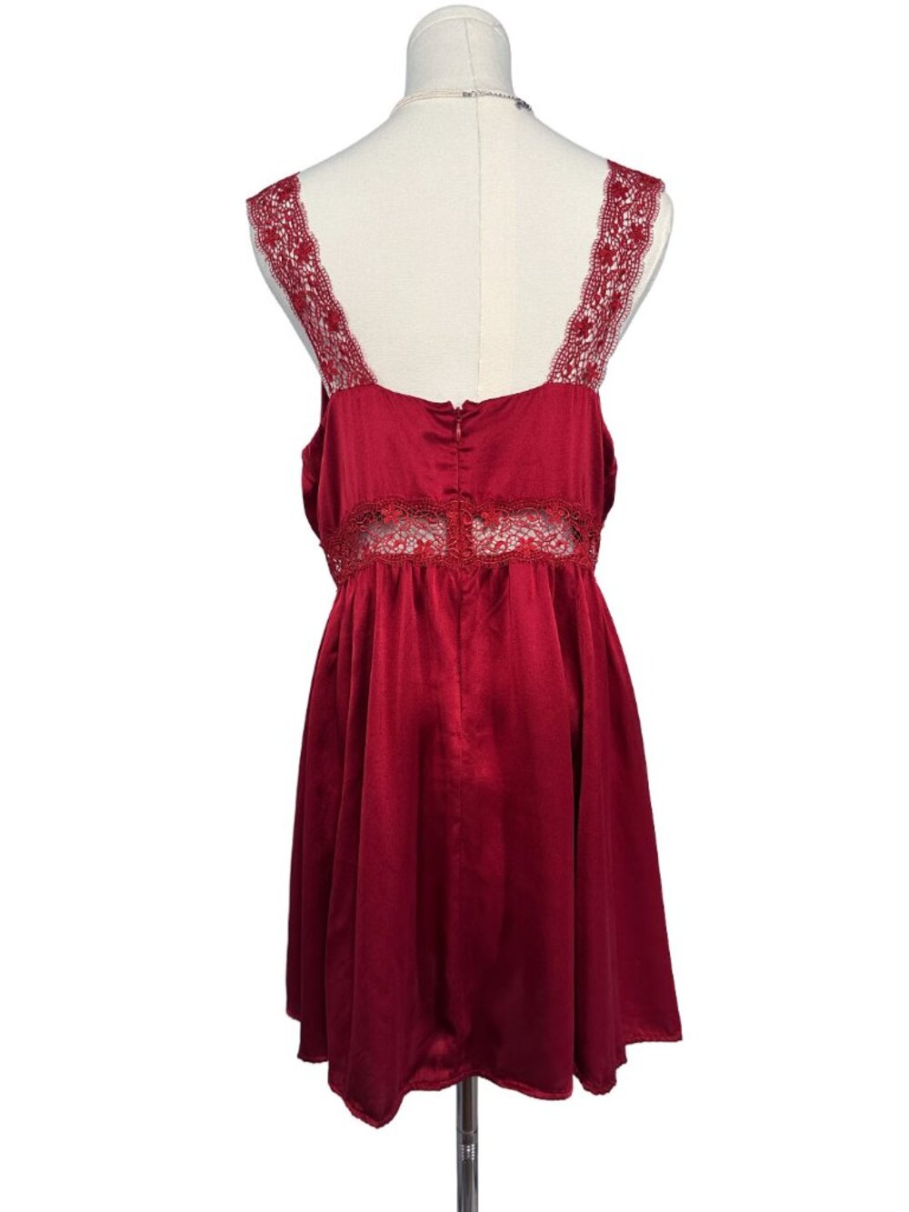 Reformation Elina Silk Mini Dress Sangre Red Lace V-Neck Fit Flare 8 - Picture 7 of 9